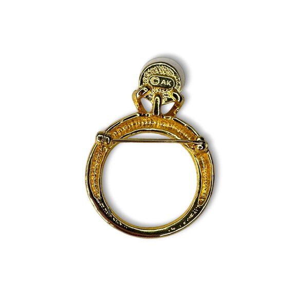Anne Klein Gold Tone Faux Pearl Ring Brooch 1.76" x 1.23 - Picture 2 of 7